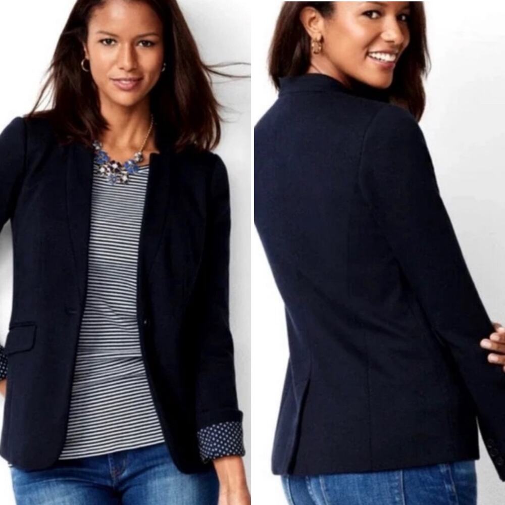 Talbots Size 16 Aberdeen Pique Knit Blazer Black‎ Diamond Pattern Lining Plus